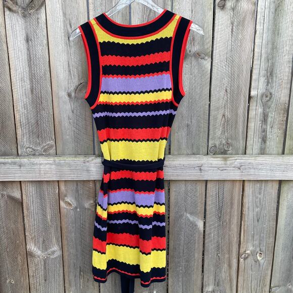 Milly Women Mini Knit Dress Tie Waist Sleeveless Scoop Neck Multicolor Small - Picture 2 of 9